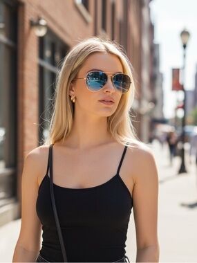 Ray-Ban Gold/ blue  001/32  Sunglasses RB3026 large